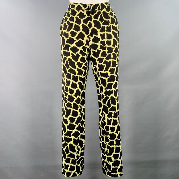 MSGM Size 6 Black Yellow Viscose Animal Print Tapered Zip Fly Dress Pants - Picture 1 of 6